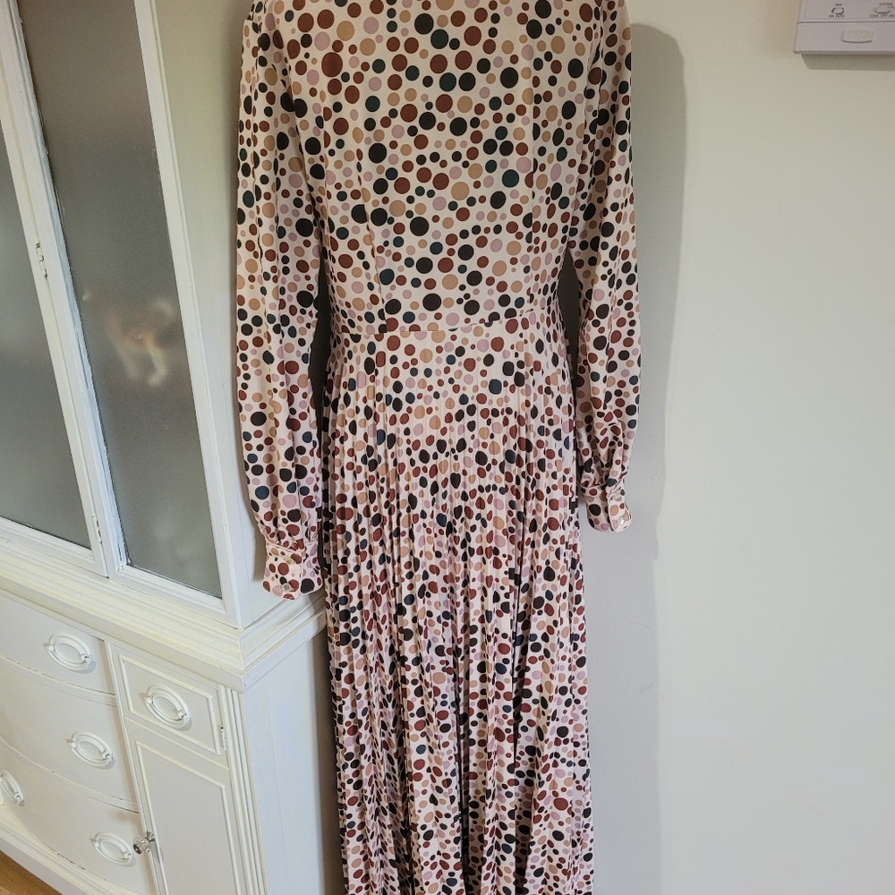 Annah Hariri Rainbow Polka Dot Pleated Long Sleeve Maxi Dress Size 8 - Picture 9 of 16